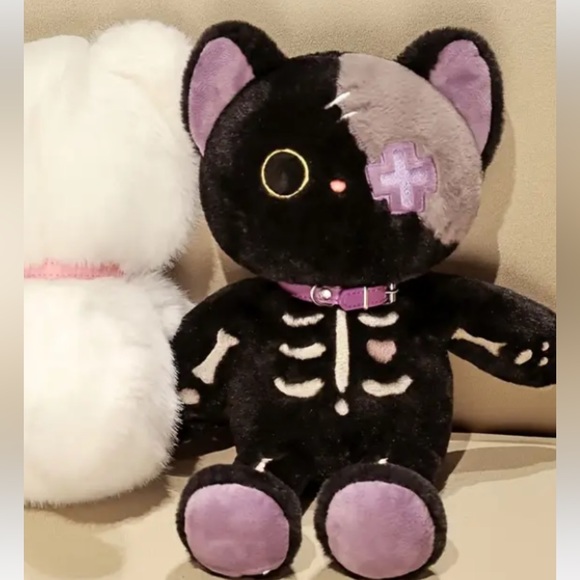 {NEW} Cute Skeleton Cat Doll Plush Toy Black - Picture 5 of 6